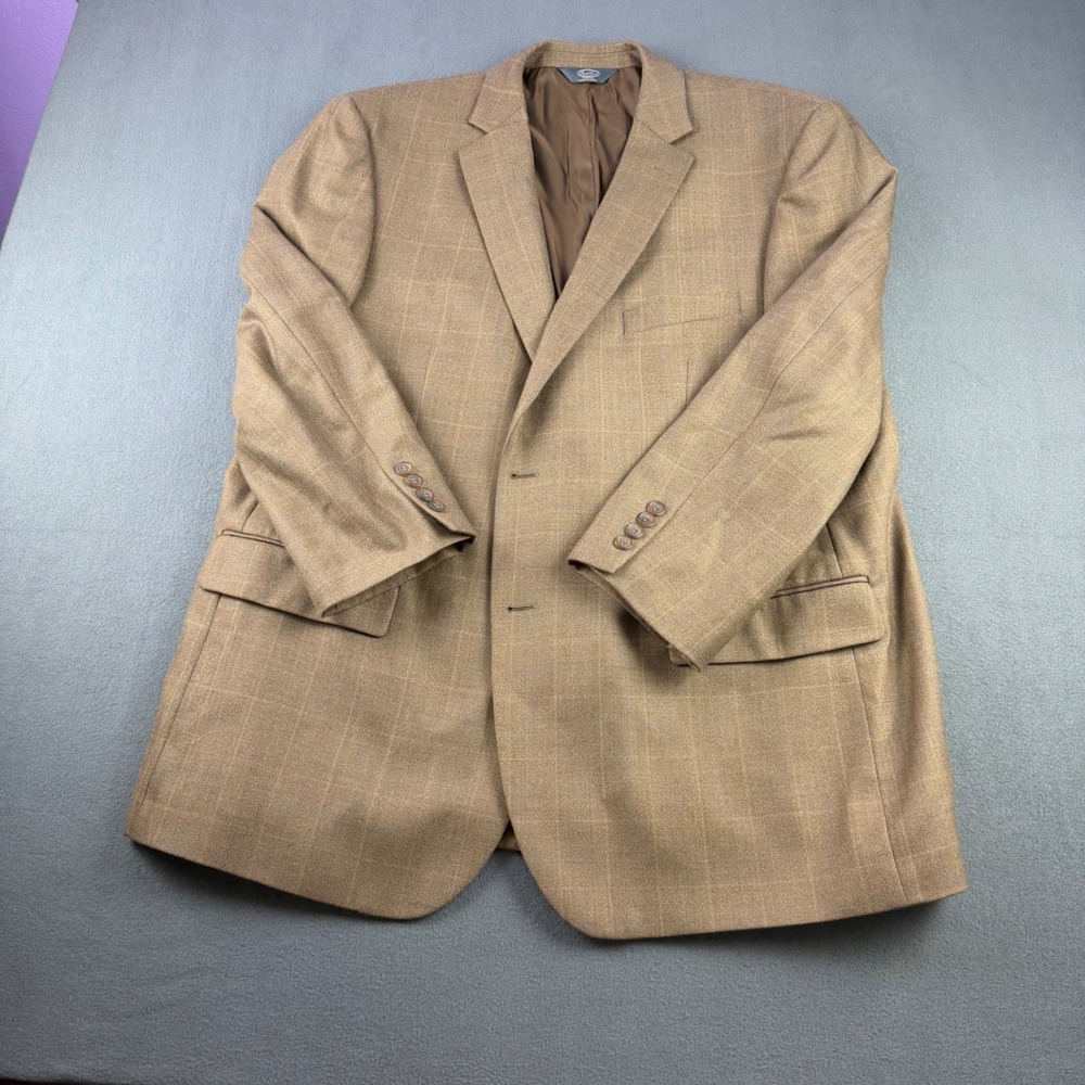 Pronto Uomo Platinum Mens 48R Blazer Tan Glen Plaid 100% Wool SportCoat 2 Button